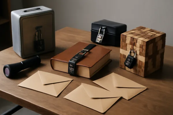 DIY escape room setup with puzzle boxes and locks