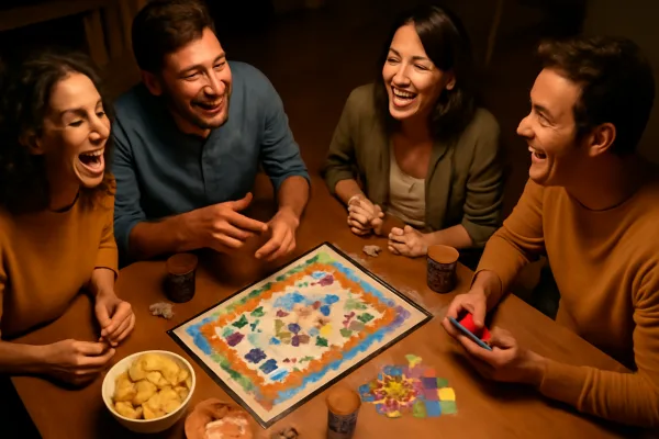 Game night table with board games and snacks