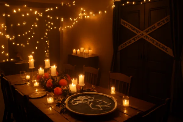 Atmospheric party room with mystery decorations