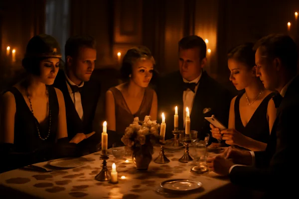 Elegant murder mystery dinner party setup