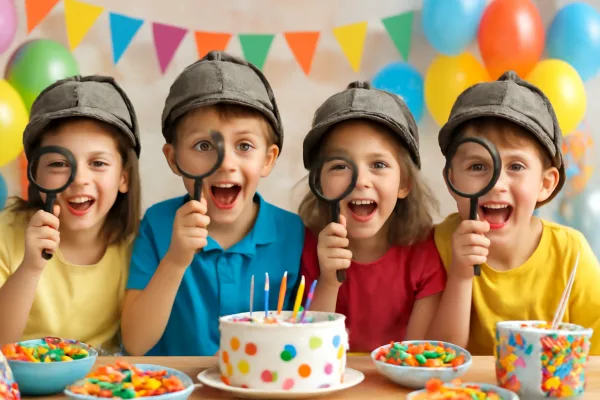 Children at detective themed birthday party