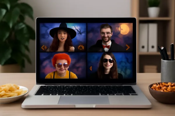 Laptop showing virtual murder mystery video call